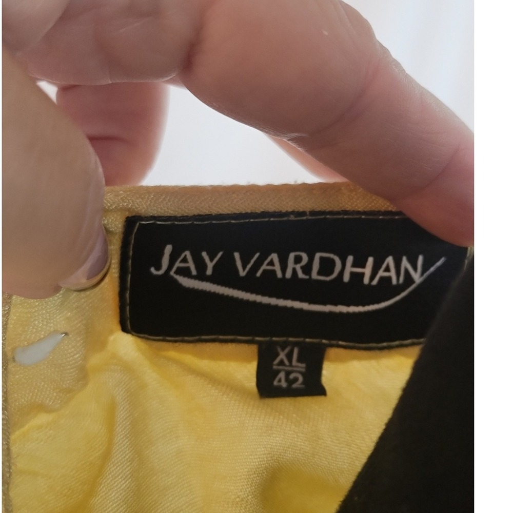 Jay Vardhan Yellow Embroidered Sequin Kurti Tunic Top Paisley Damask XL 42 - Picture 8 of 8